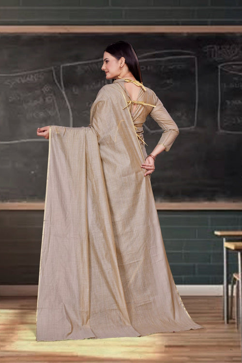 Beige Cotton Silk Staff Professional Saree - FeministaCotton Silk