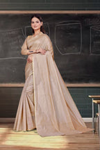 Beige Cotton Silk Staff Professional Saree - FeministaCotton Silk