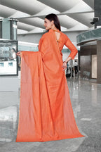 Orange Cotton Silk Workplace Uniform Saree - FeministaCotton Silk