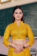 Mustard Cotton Silk Staff Professional Saree - FeministaCotton Silk