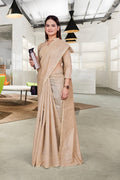 Beige Cotton Silk Formal Professional Saree - FeministaCotton Silk