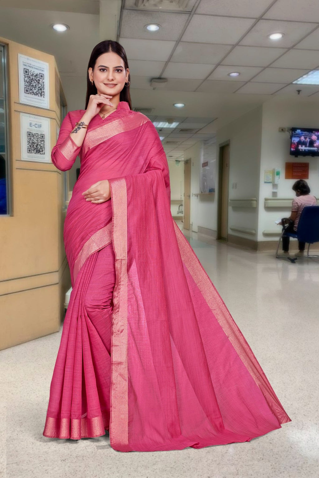 Red Cotton Silk Work Wear Saree for Teachers - FeministaCotton Silk