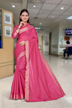 Red Cotton Silk Work Wear Saree for Teachers - FeministaCotton Silk