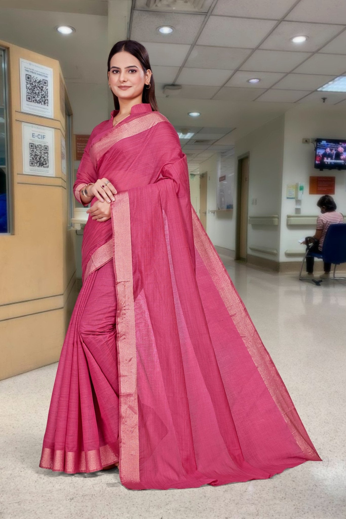 Red Cotton Silk Work Wear Saree for Teachers - FeministaCotton Silk