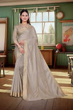 Beige Cotton Silk Workplace Formal Saree - FeministaCotton Silk