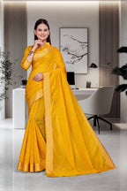 Mustard Cotton Silk Formal Professional Saree - FeministaCotton Silk