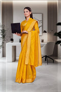 Mustard Cotton Silk Formal Professional Saree - FeministaCotton Silk
