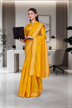 Mustard Cotton Silk Formal Professional Saree - FeministaCotton Silk