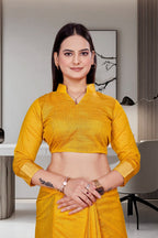Mustard Cotton Silk Formal Professional Saree - FeministaCotton Silk