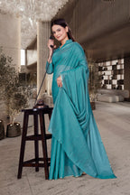 Light Blue Cotton Silk Workplace Uniform Saree - FeministaCotton Silk