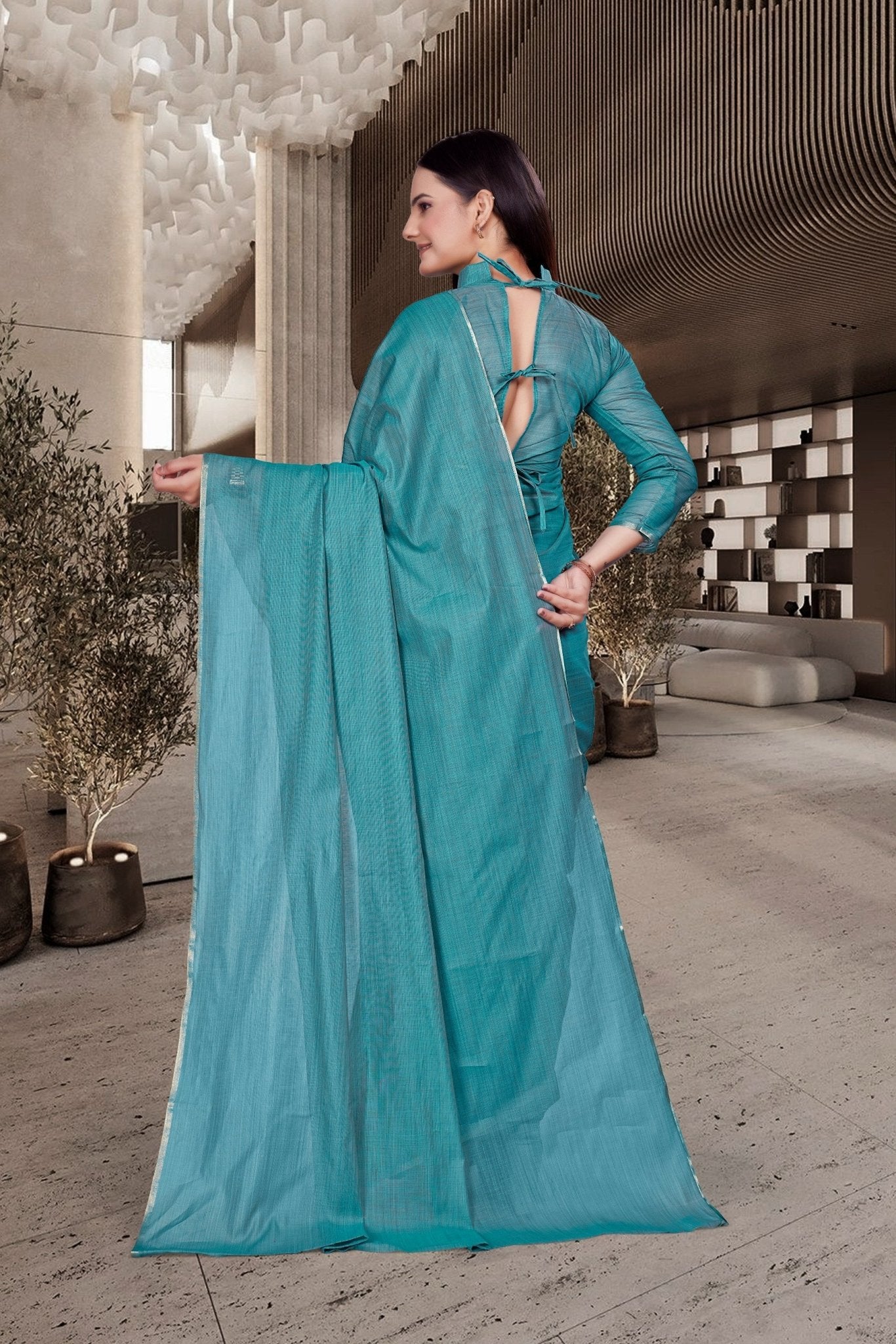 Light Blue Cotton Silk Workplace Uniform Saree - FeministaCotton Silk