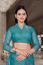 Light Blue Cotton Silk Workplace Uniform Saree - FeministaCotton Silk