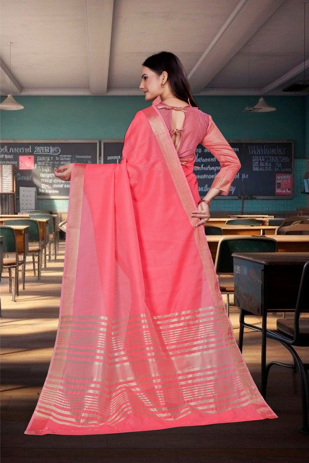 Pink Cotton Silk Professional Office Saree - FeministaCotton Silk