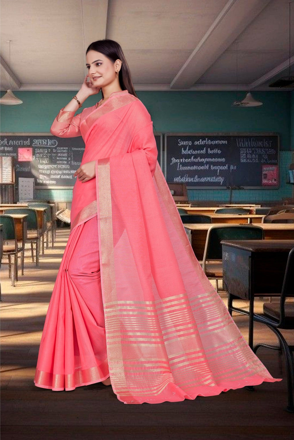Pink Cotton Silk Professional Office Saree - FeministaCotton Silk