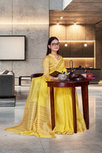 Yellow Cotton Silk Work Wear Uniform Saree - FeministaCotton Silk