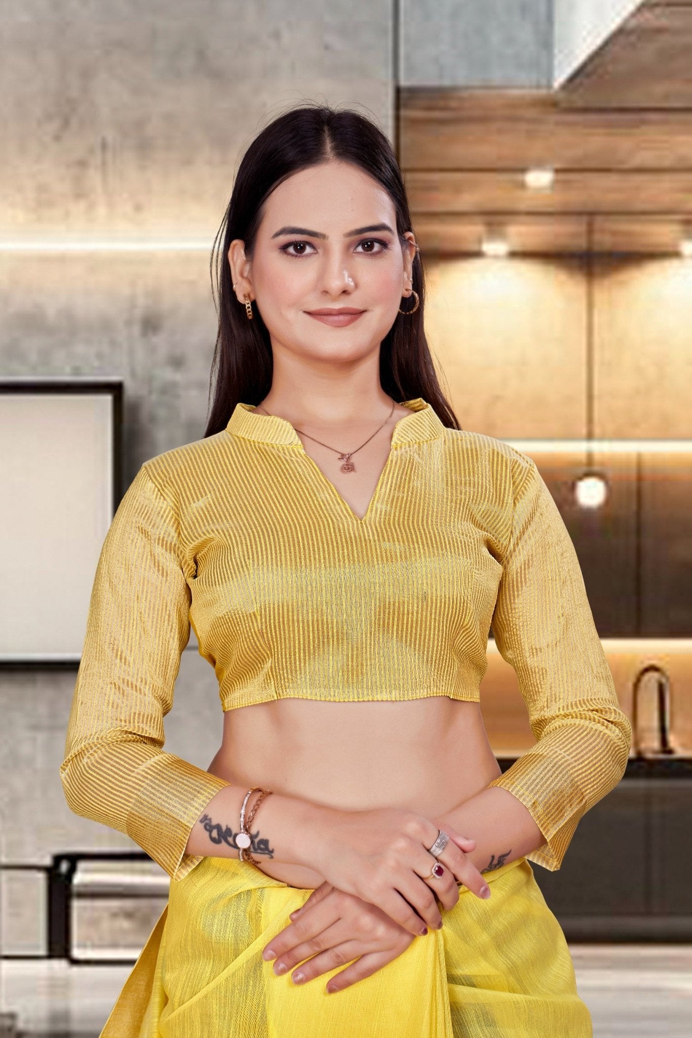 Yellow Cotton Silk Work Wear Uniform Saree - FeministaCotton Silk