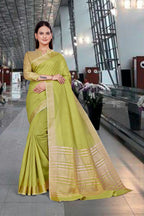 Light Green Cotton Silk Workplace Formal Saree - FeministaCotton Silk