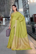 Light Green Cotton Silk Workplace Formal Saree - FeministaCotton Silk