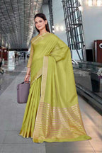 Light Green Cotton Silk Workplace Formal Saree - FeministaCotton Silk