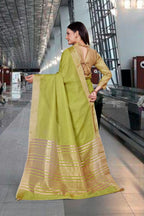 Light Green Cotton Silk Workplace Formal Saree - FeministaCotton Silk