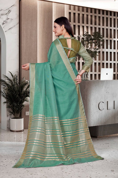Blue Cotton Silk Work Wear Uniform Saree - FeministaCotton Silk