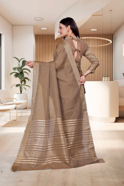 Beige Cotton Silk Professional Office Saree - FeministaCotton Silk