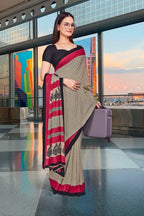 Black Crepe Workplace Uniform Saree - FeministaCrepe