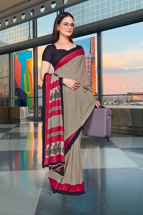 Black Crepe Workplace Uniform Saree - FeministaCrepe