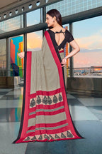 Black Crepe Workplace Uniform Saree - FeministaCrepe