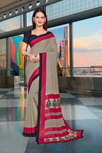 Black Crepe Workplace Uniform Saree - FeministaCrepe