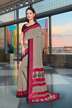 Black Crepe Workplace Uniform Saree - FeministaCrepe