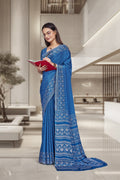 Blue Crepe Workplace Uniform Saree - FeministaCrepe