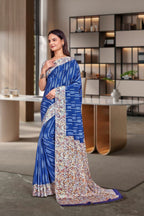 Blue Crepe Corporate Uniform Saree - FeministaCrepe