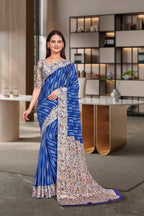 Blue Crepe Corporate Uniform Saree - FeministaCrepe