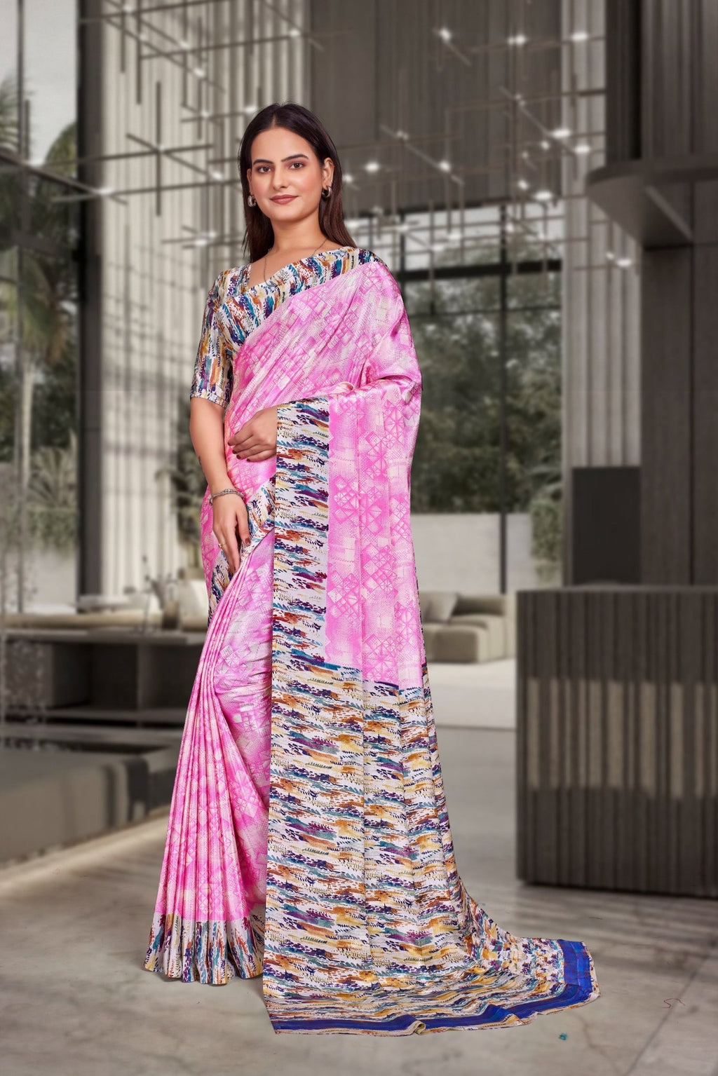 Pink Crepe Corporate Professional Saree - FeministaCrepe