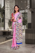 Pink Crepe Corporate Professional Saree - FeministaCrepe