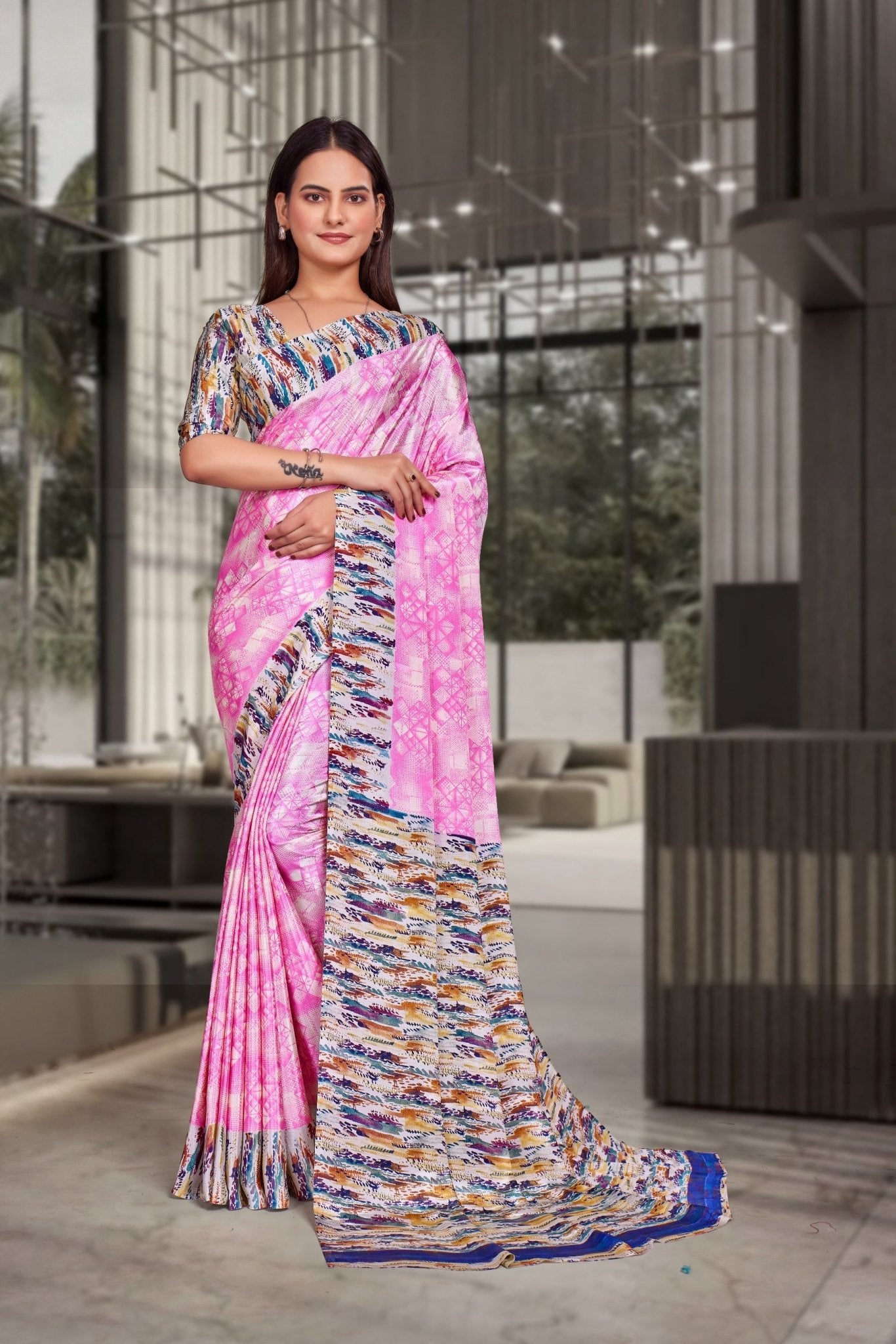 Pink Crepe Corporate Professional Saree - FeministaCrepe