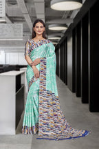 Green Crepe Professional Teacher Saree - FeministaCrepe
