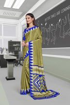 Light Green Crepe School Uniform Saree for Teachers - FeministaCrepe
