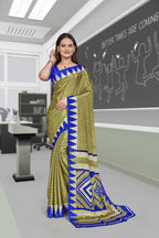 Light Green Crepe School Uniform Saree for Teachers - FeministaCrepe