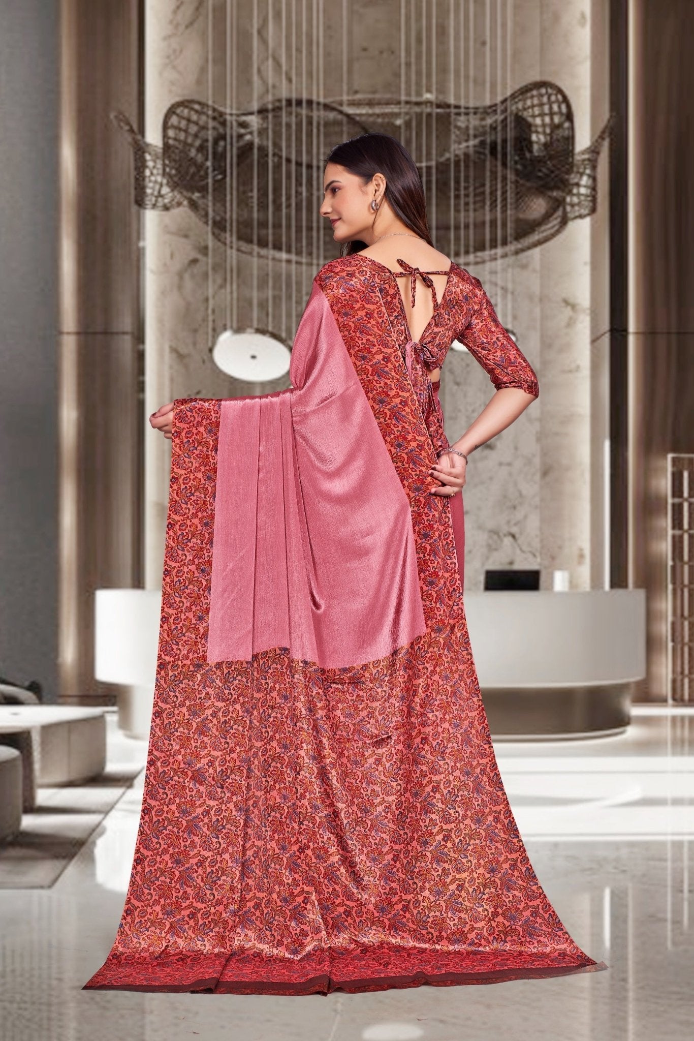 Pink Crepe Professional Office Saree - FeministaCrepe