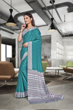 Blue Crepe Professional Teacher Saree - FeministaCrepe