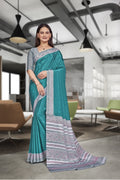 Blue Crepe Professional Teacher Saree - FeministaCrepe
