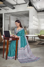 Blue Crepe Professional Teacher Saree - FeministaCrepe