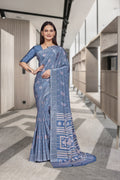 Blue Crepe Reception Staff Uniform Saree - FeministaCrepe