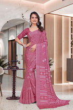 Pink Crepe Professional Teacher Saree - FeministaCrepe