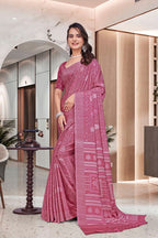 Pink Crepe Professional Teacher Saree - FeministaCrepe