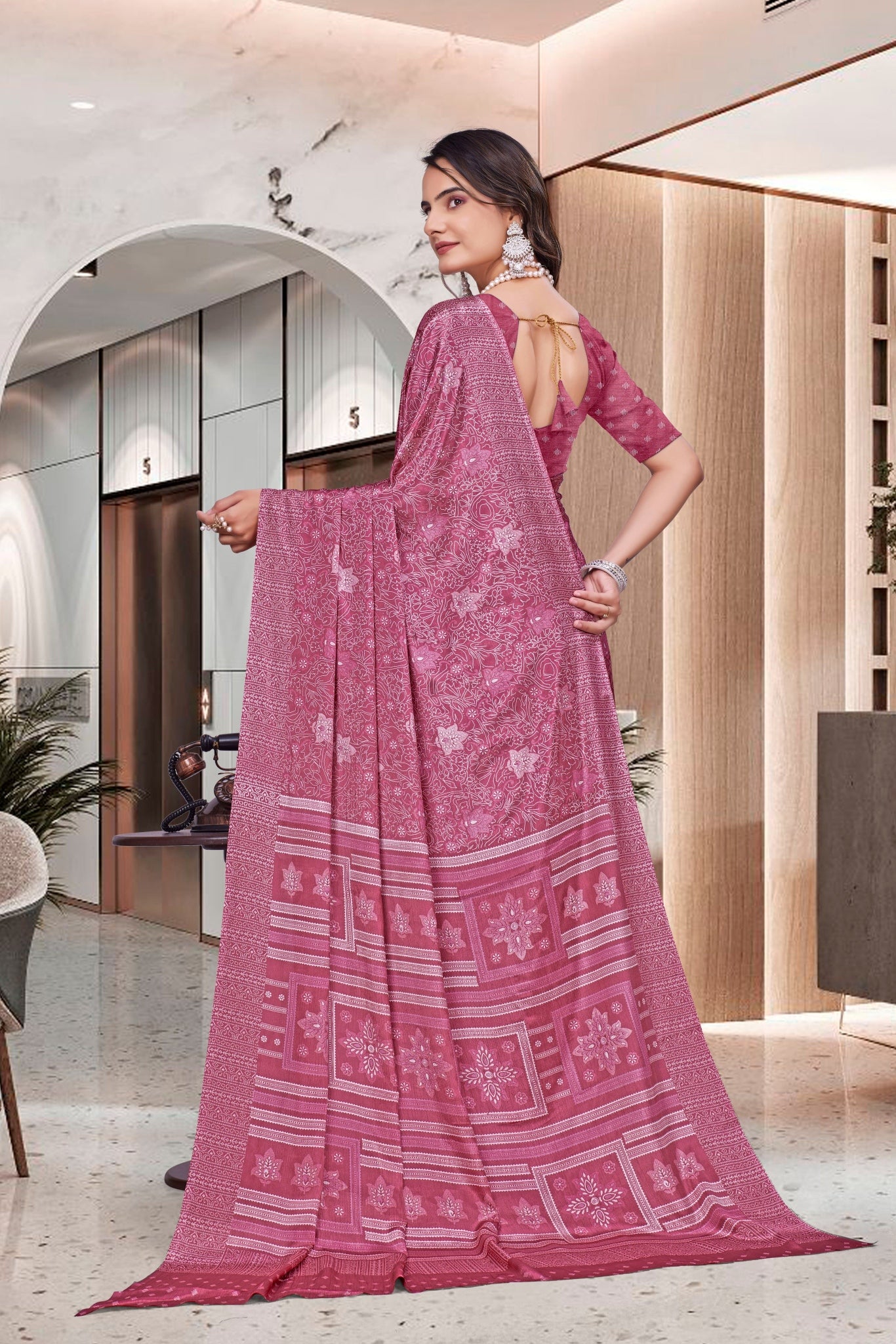 Pink Crepe Professional Teacher Saree - FeministaCrepe