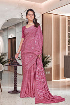 Pink Crepe Professional Teacher Saree - FeministaCrepe