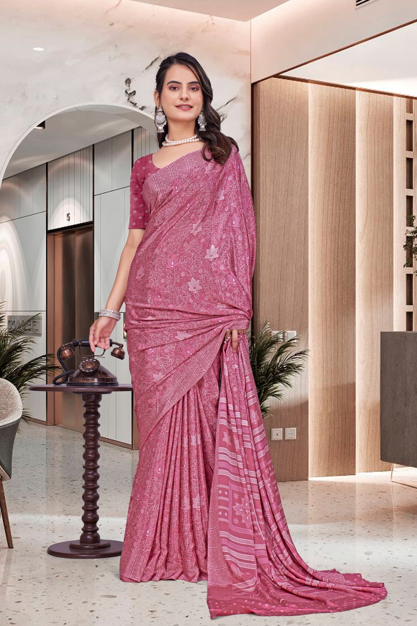 Pink Crepe Professional Teacher Saree - FeministaCrepe